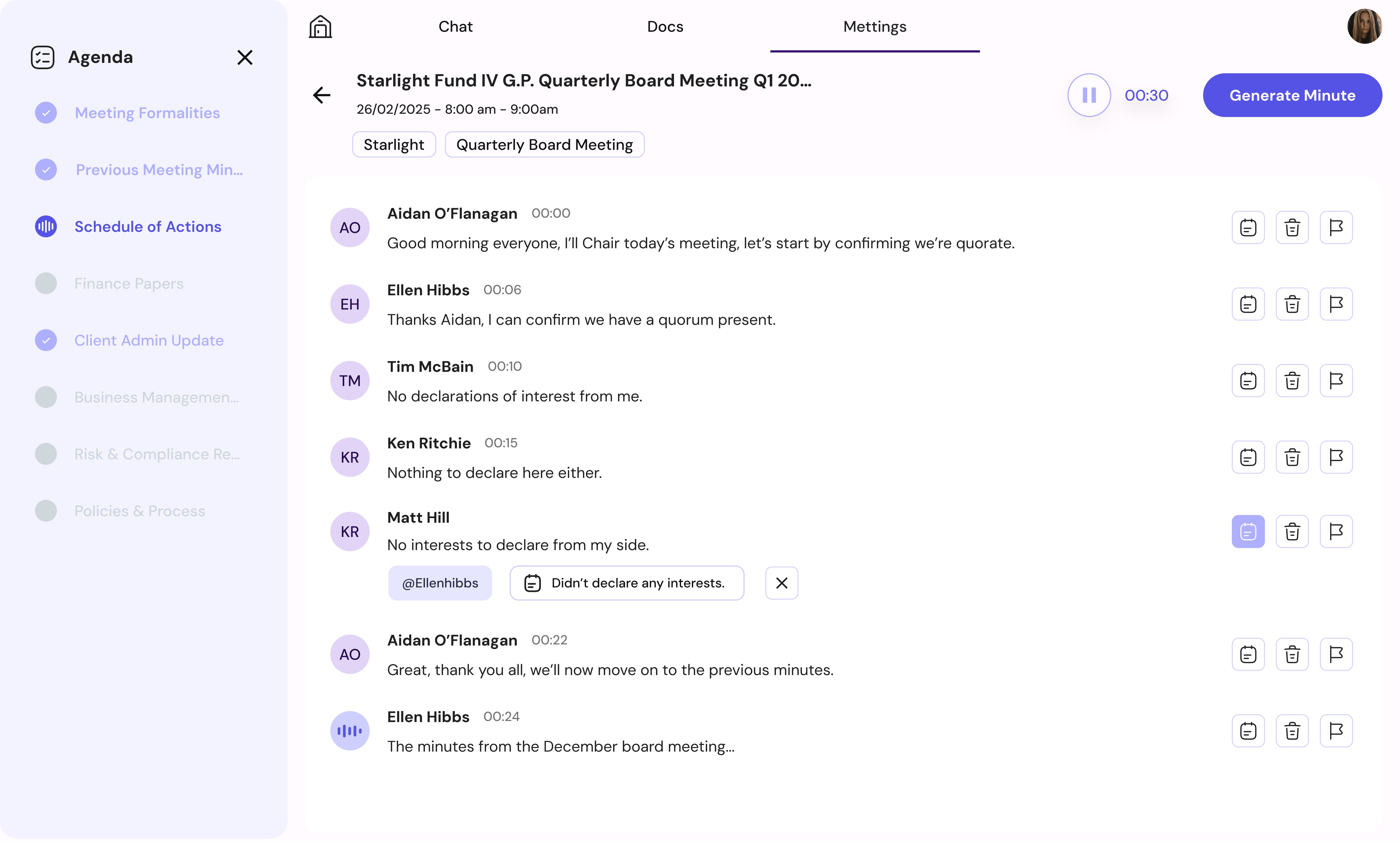 Transcripción en tiempo real en Starlight — vista de la reunión en curso